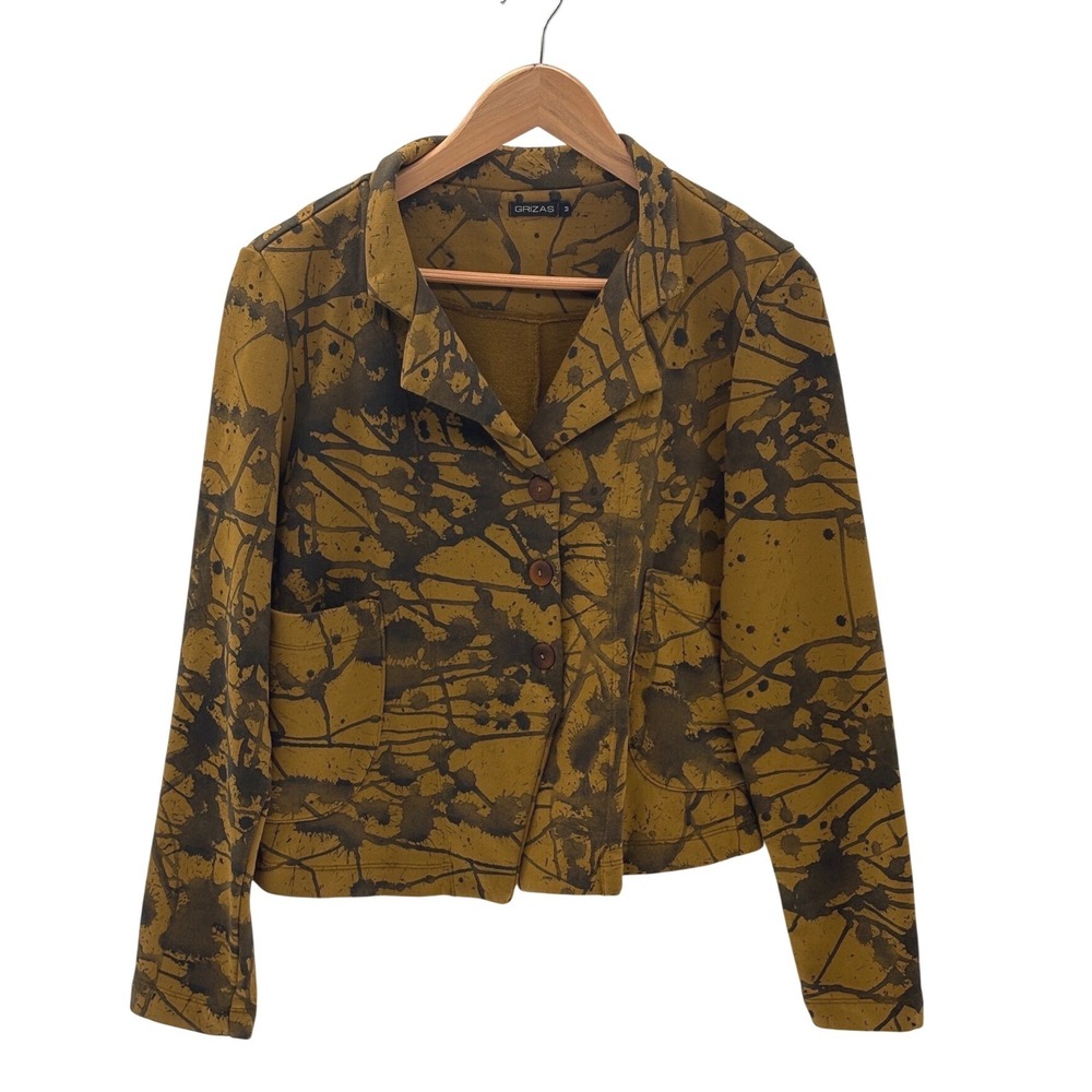 Grizas Jacket Blazer Cotton Art To Wear Women Size Medium Brown Tan
